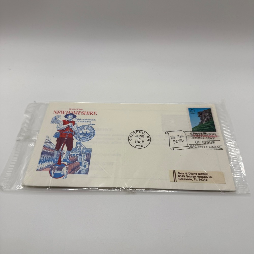 1988 New Hampshire 200th Anniversary Statehood First Day Cover FDC Stamp Env.